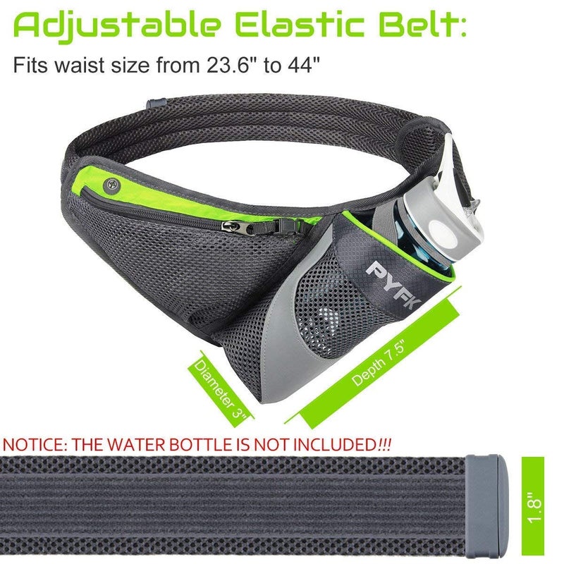 PYFK Running Belt Hydration Waist Pack with Water Bottle Holder for Men Women Waist Pouch Fanny Bag Reflective (Green) - Image 2